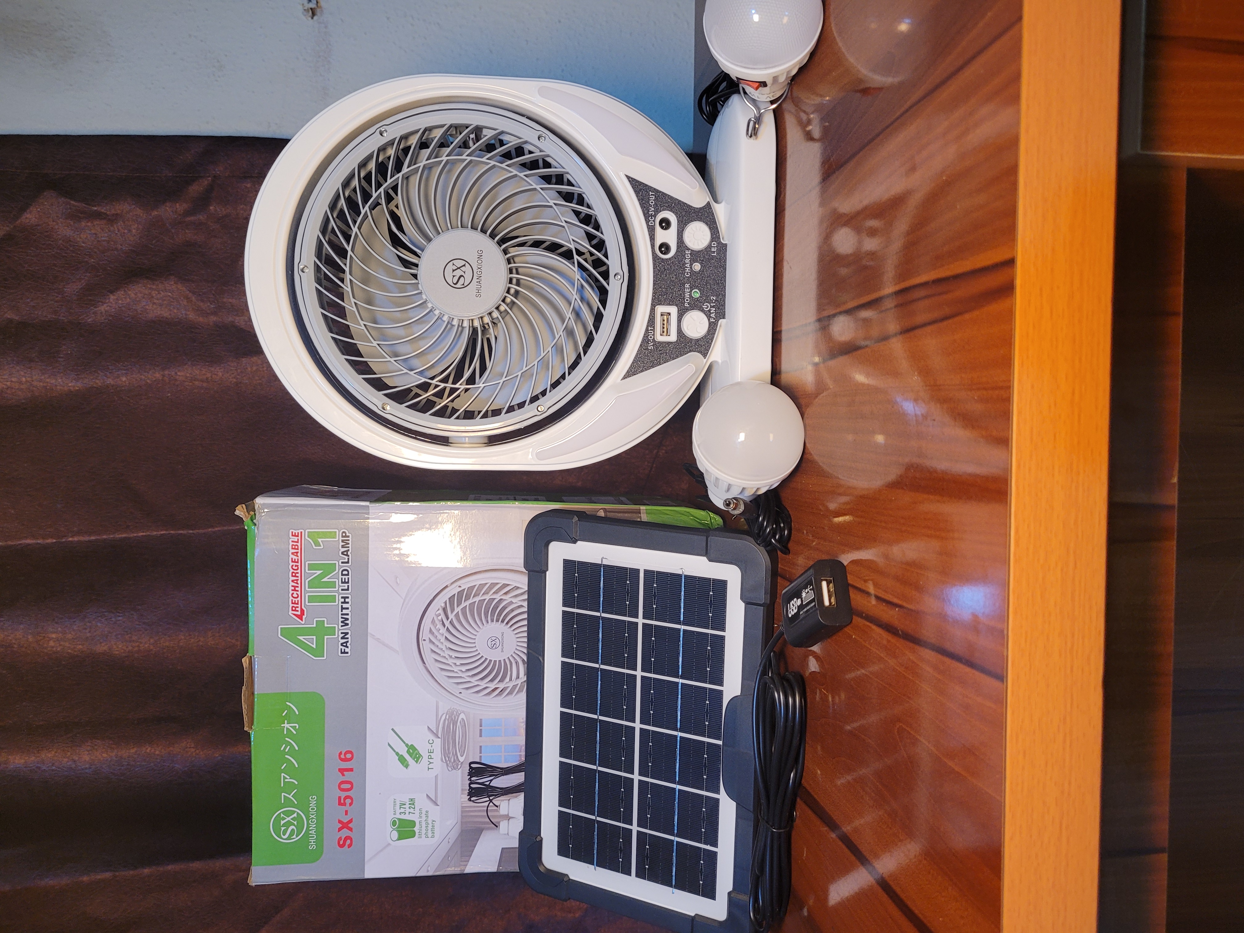 8-Inch Solar Rechargeable Table Fan with LED Bulbs | Portable Outdoor Fan